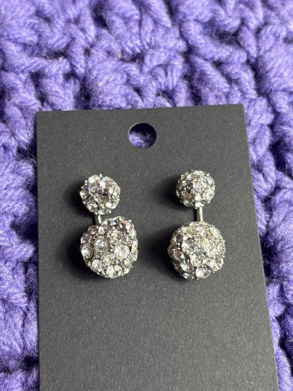 Silvertone Clear Rhinestone Pave Earrings 1 inch